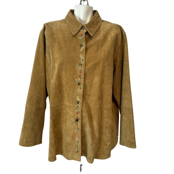 Y2k Coldwater Creek Brown Suede Floral Embroidered Jacket Womens Size XL/2XL - Picture 1 of 10